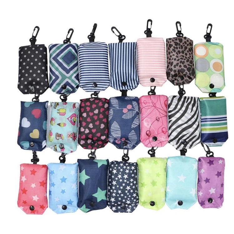 Custom Eco-Friendly Recyclable Nylon Foldable Grocery Tote Bag Reusable Folding Shopping Bag with Cartoon Pattern