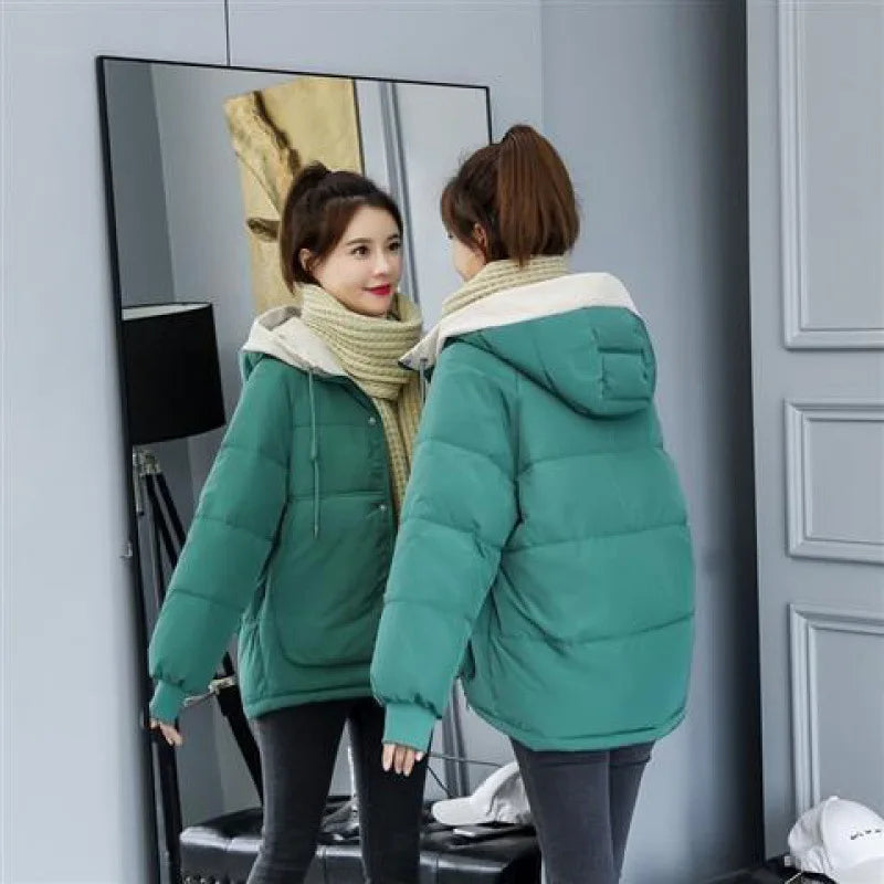 Thick Warm Parkas Vintage Long Sleeve Pockets Hooded Solid Women Jackets and Coats