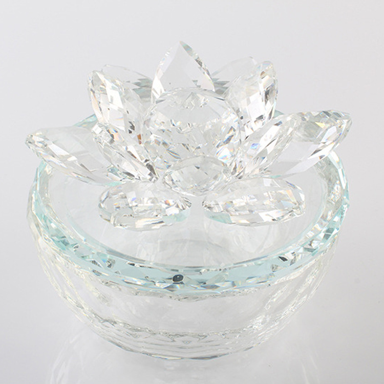 Clear Crystal Lotus Lid Jewelry Box Glass Dish MH-QT0468
