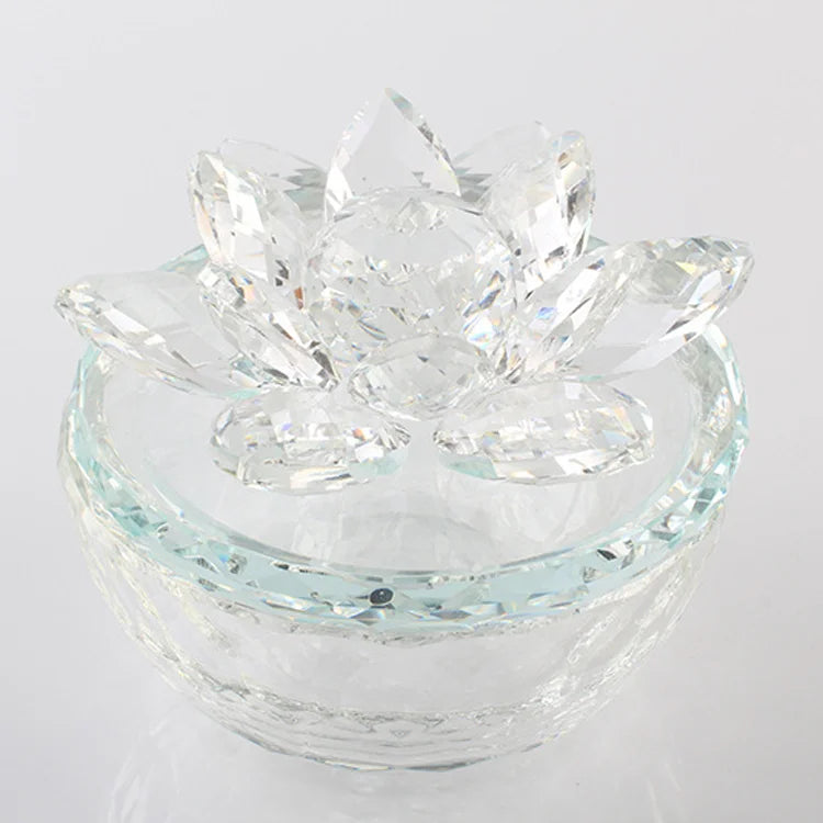 Clear Crystal Lotus Lid Jewelry Box Glass Dish MH-QT0468