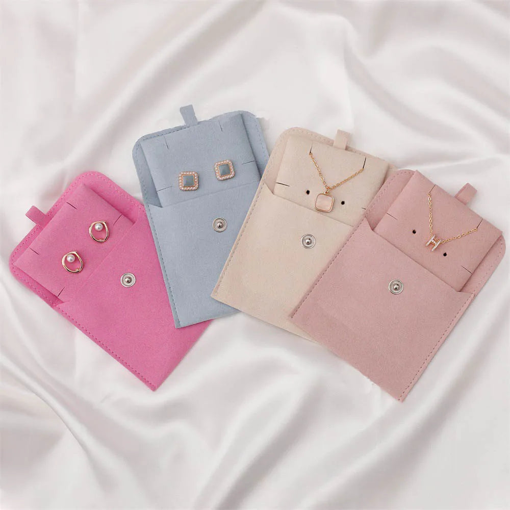 Custom Print Logo Microfiber Snap Button Jewelry Package Microfiber Jewelry Pouch With Insert Pad