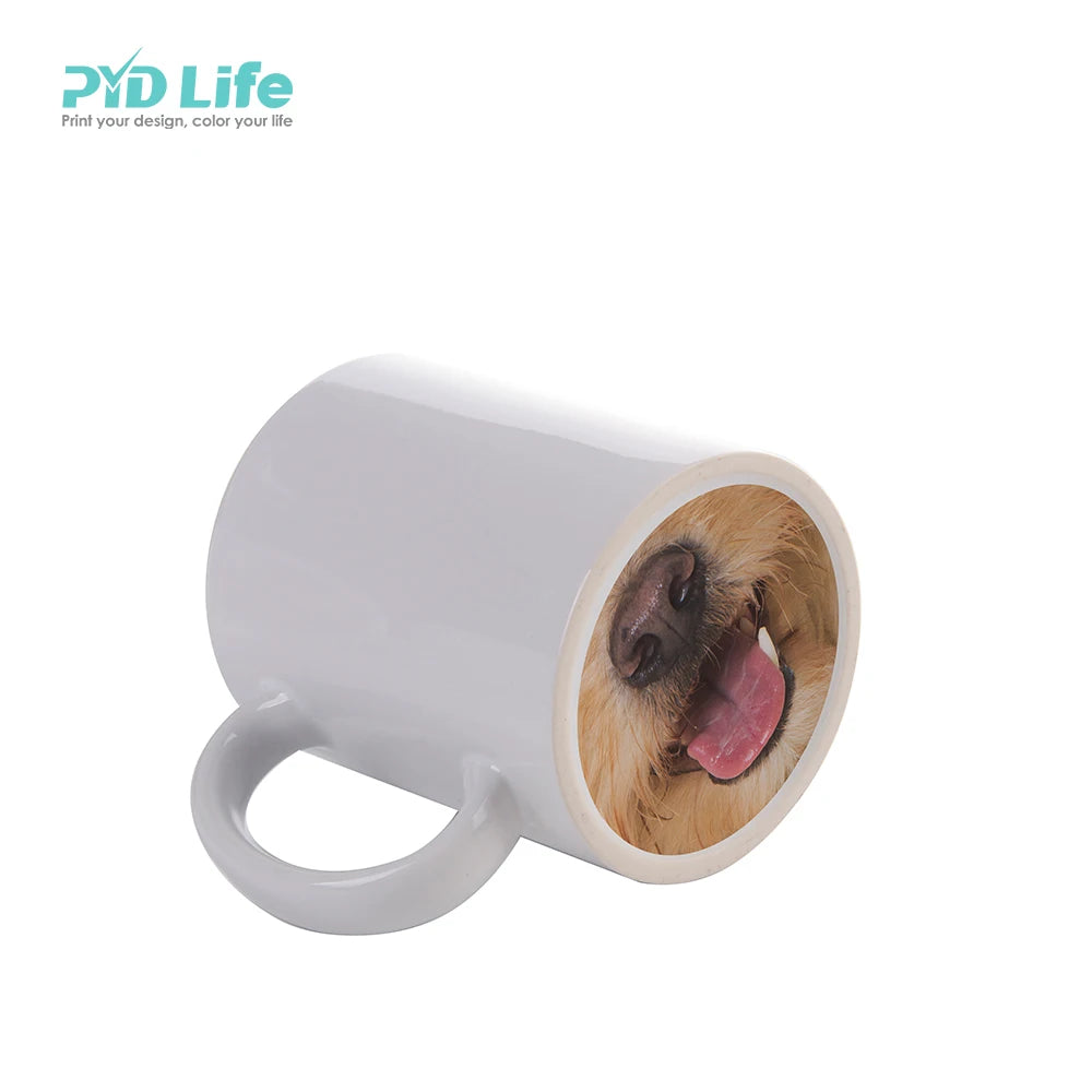 PYD Life RTS 11oz 300ml Hot Sale 3A Ceramic White Sublimation Coffee Cups Mugs with Funny Dog Tongue Design