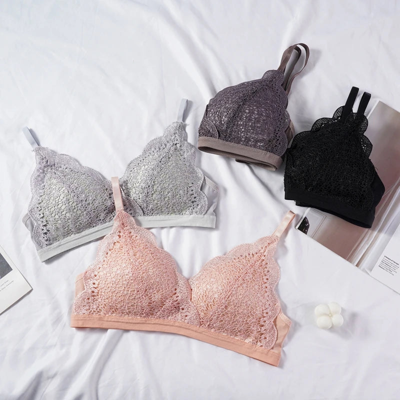 Charming Romantic French Thin Triangle Cup Vest Bralette Floral Soft Comfortable Women Lace Bra Underwear