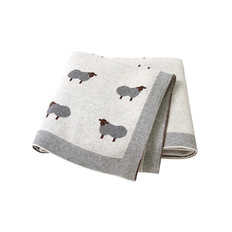 Mimixiong Hot Sale Cute Animal Sheep Pattern Baby Knitted Blanket Wholesale Cheap Baby Jacquard Blanket Super Soft for Girl Boy MegaBDM