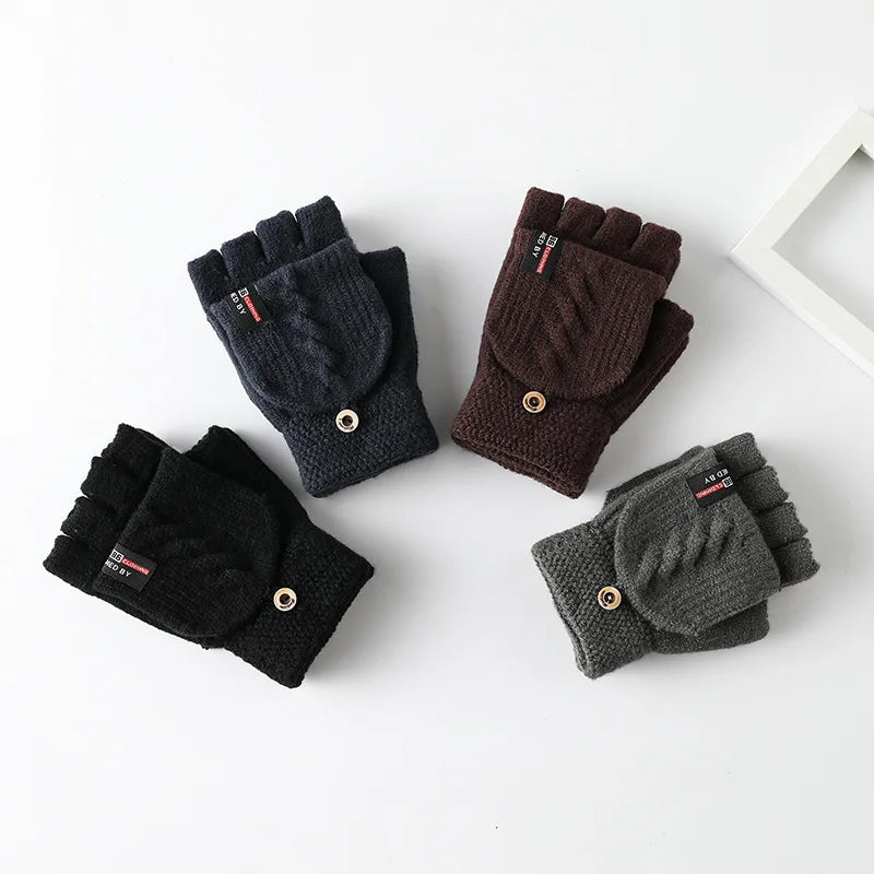 Custom Winter Warm Black  Mitten Gloves Knitted Fingerless Glove Knit for Men and Women Outdoor Sports