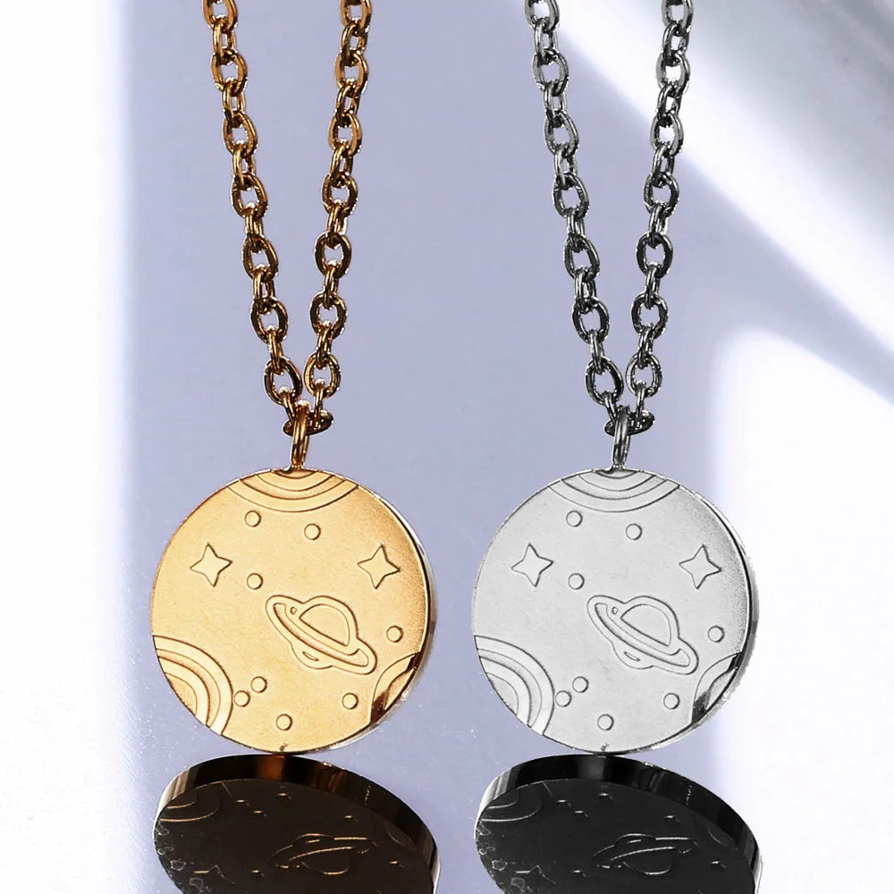 Stainless Steel Necklaces Lightning Bolt Pendant Chain Collar North Star Planet Saturn Necklace for Women Jewelry Party Gifts