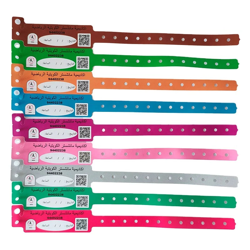 Custom CMYK Digital Printing One Time Use Waterproof Plastic Wrist Band L Shape PE Plastic Wristband for Hotel