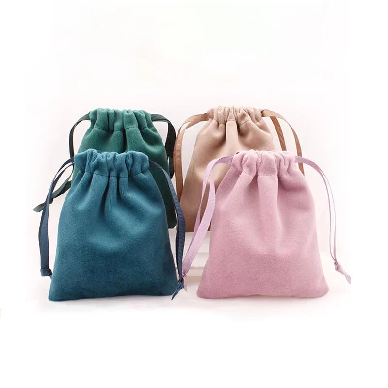 Custom Logo Printed Gift Bags Velvet Jewelry Drawstring Packaging Bags Flannel Small Travel Dust Bag