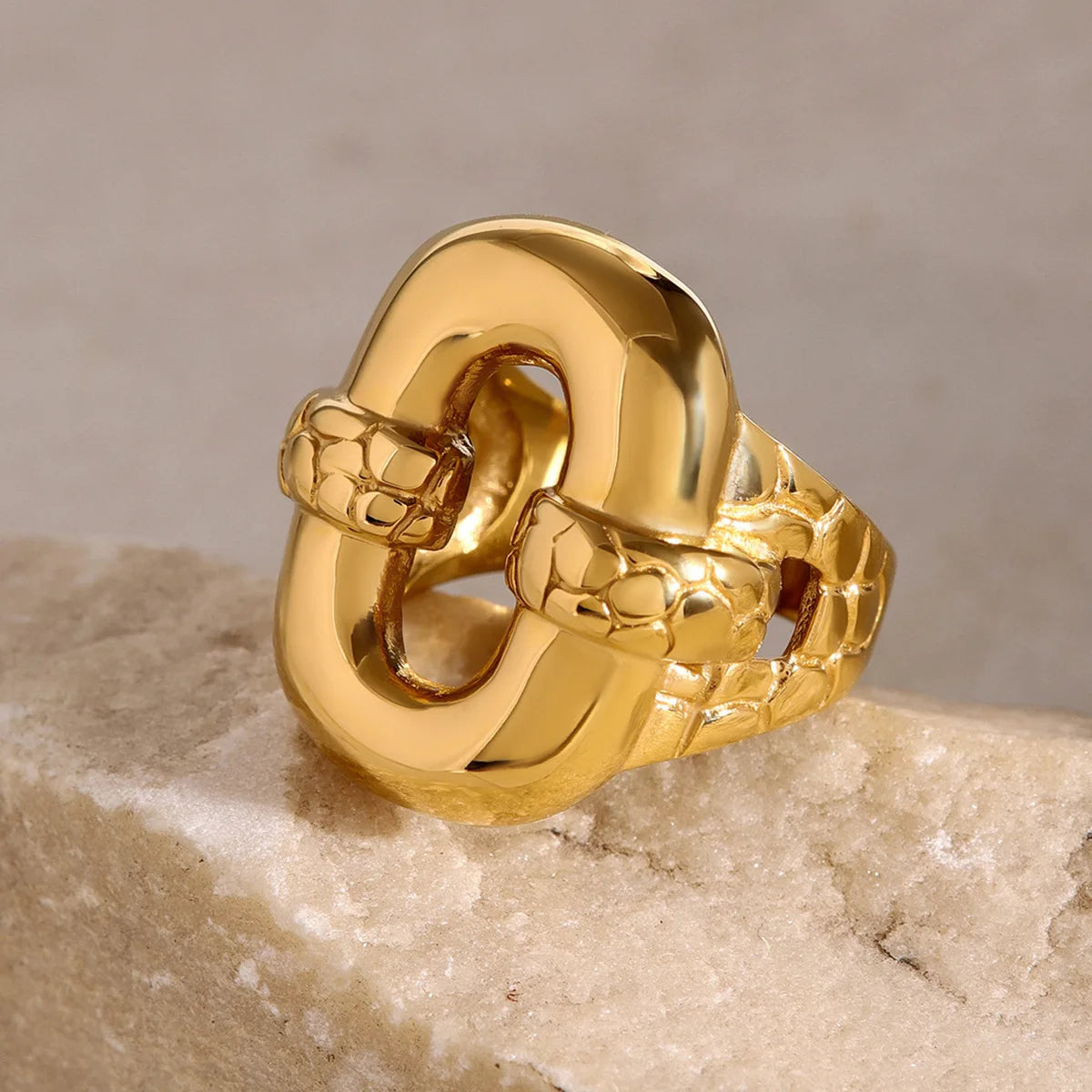 G3097 Wholesale Anillos 18K Gold Stainless Steel Fashion Jewelry Rings Chunky Geometric Tortoise Texture O-shaped Rings
