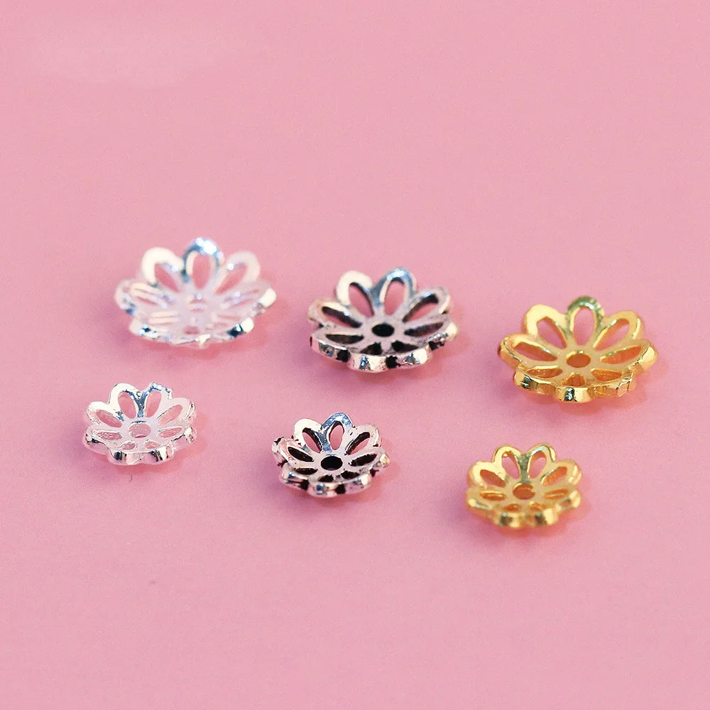 6mm 8mm Soild 925 Sterling Silver Gold Plated Spacer Bead Hollow Flower End Cap Beads for Jewelry Making