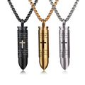 SC Fashion Luxury Pendant Necklace Personalized Bullet Shape Cross Printed Necklace Stainless Steel Necklace for Men Gifts