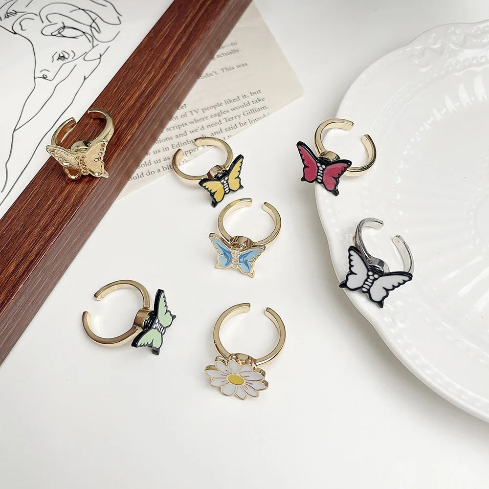 Cute Funny Jewelry Gold Plated Rotate Enamel Butterfly Anti-anxiety Opening Spinning Fidget Ring for Women Children