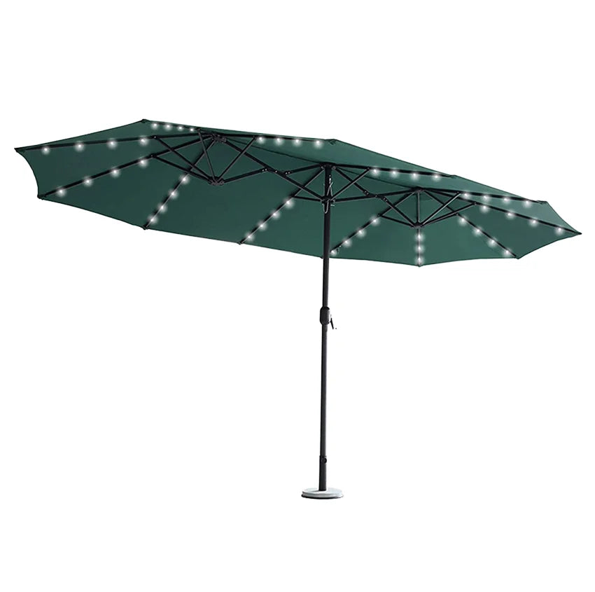 9x15ft Free Power Solar LED Garden Umbrella Double-Sided Rectangle Metal Patio Parasol Modern for Outdoor Restaurant Bistro