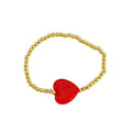 BG1130 Chic  Tiny 18k Gold Plated Round Beads Beaded Red Lampwork Murano Glass Heart Beads Elastic Bracelet for Girl Women