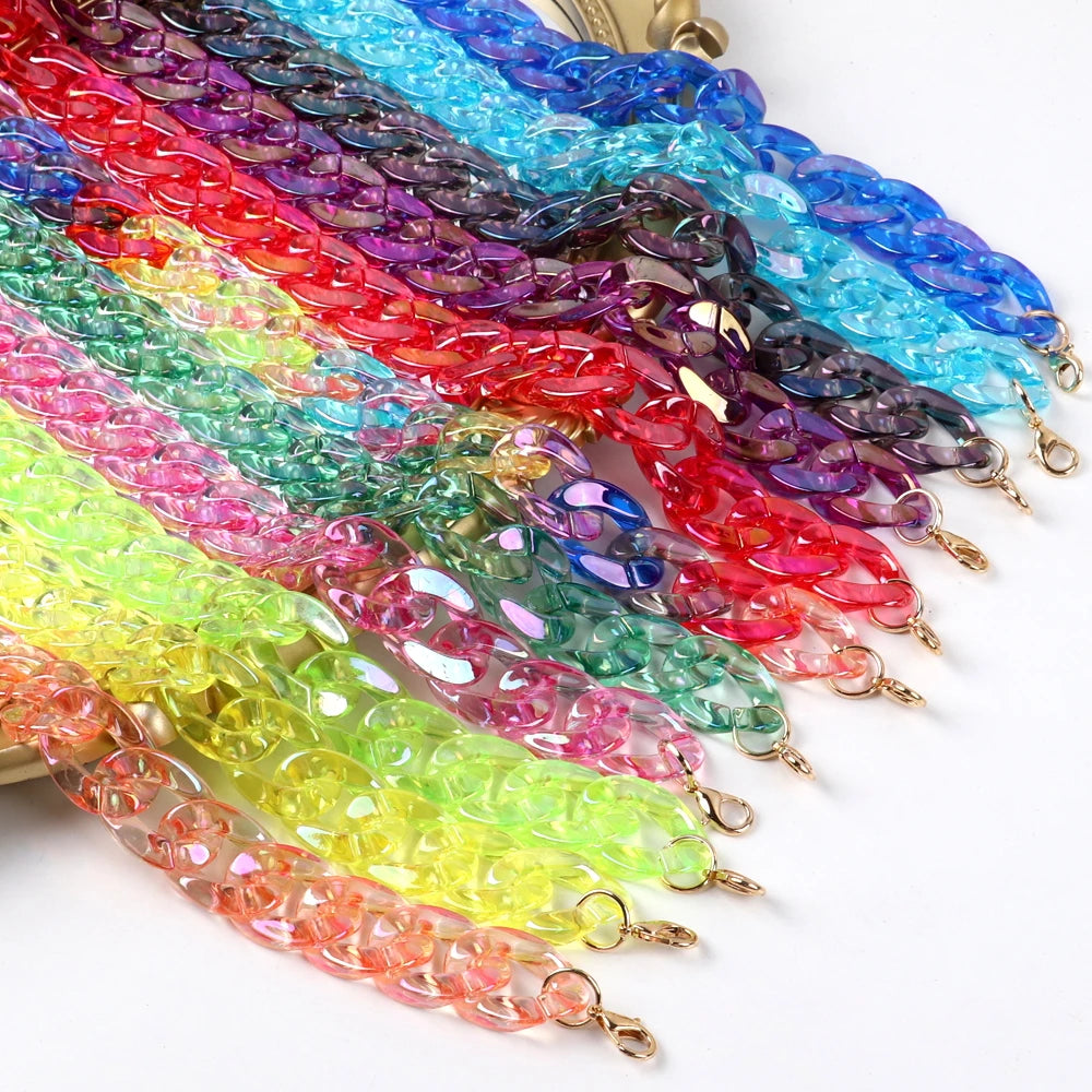 New Summer Sparkling Pearl Color Link Chain Colorful Fantasy Fashion Jewelry Crystal Collar Girly Gift Acrylic Necklace 2024