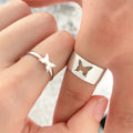 New Fashion Punk Adjustable Butterfly Ring Set for Lover Women Men Romantic Hollow Animal Wedding Couple Rings