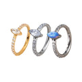 ASTM F-136 CZ Pave Side With Marquise Stone Center Hinged Segment Hoop Rings Piercing Earring Nose Nail Piercing Jewelry