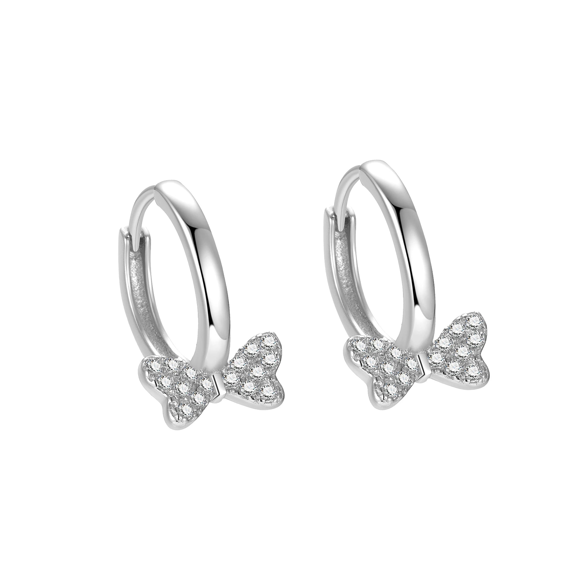Bowknot Earrings 925 Sterling Silver Small Cubic Zirconia Butterfly Hoops Fashion Cute for Women Wholesale Fine Jewelry