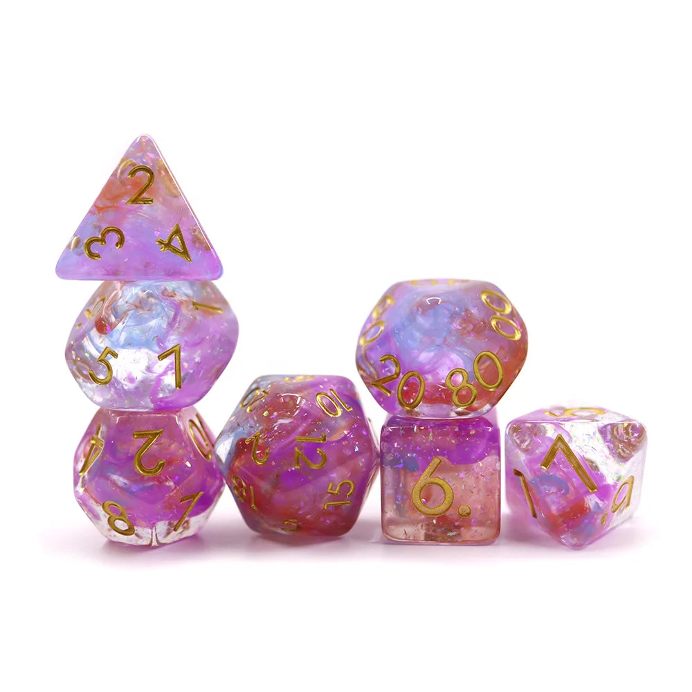 Custom 16mm Resin Vapor Glitter Polyhedral Bluepink and Orange vapor Dice Set for DND Games