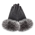Faddish Ladies Fox Fur Cuff Leather Gloves Outdoor Winter Sheepskin Gloves