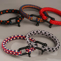 Wholesale PVD Black Stainless Steel U-Shape Buckle Handmade Braided Fabric Rope Bangle Outdoor Men Bracelet for Gift