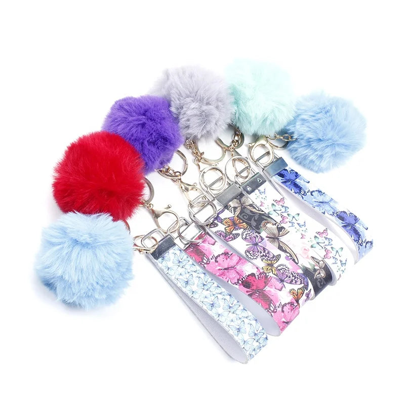 Fashion PU Handwrist Keychain Car Keys Pom Pom Key Chain for Women/girls