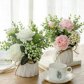 Hot Sale Home Decorative Potted Plants Silk Artificial Rose Flowers With Ceramic Pot for Gift