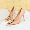 Wholesale Simple Stiletto Office Ladies Heels Pu Leather Slip-On Pointed Toe High Heels Shoes for Women
