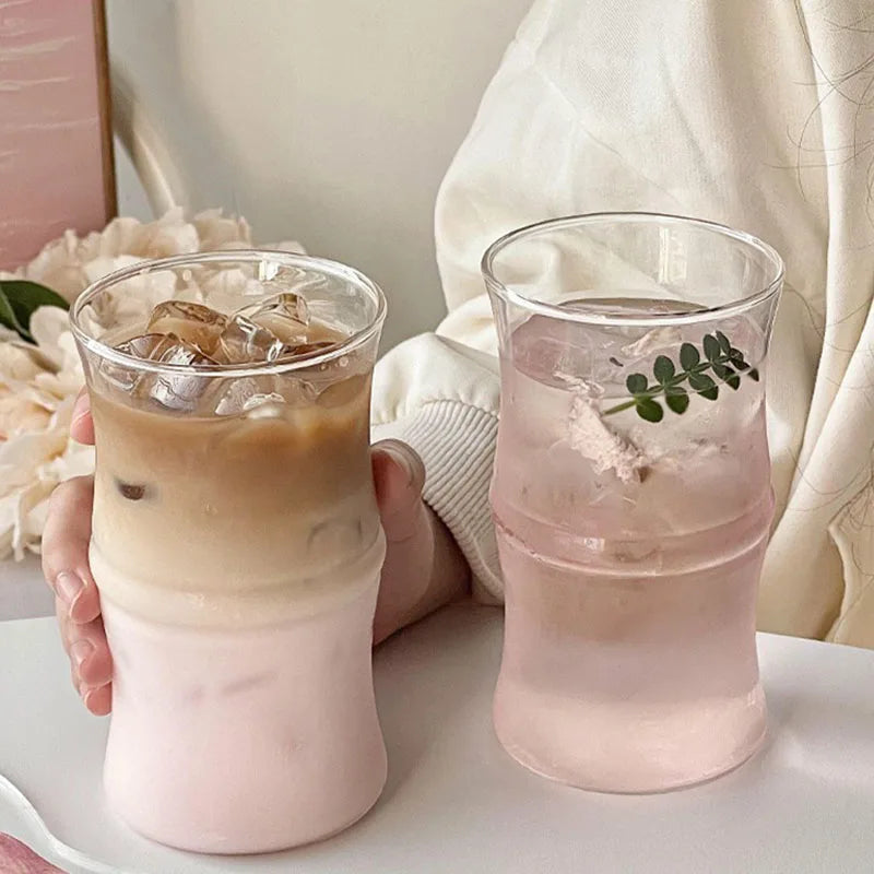 Solhui  Wholesale INS Lovely Bamboo Coffee Glass Cup Simple Unique Cold Drink Latte Cup