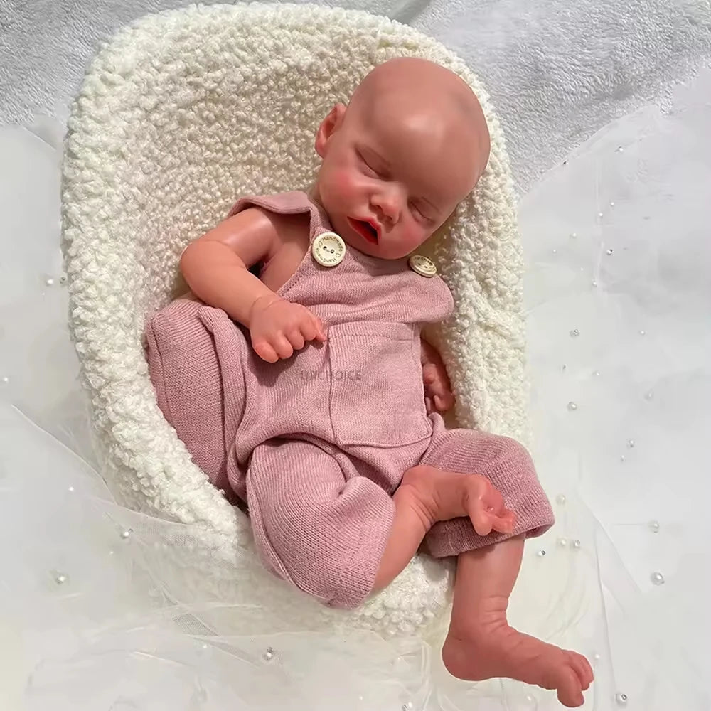 Sleeping Girl Flexible Limbs 17.7'' Full Silicone Reborn Baby Twin Prototype Painted Body Mold Artist Educational Toy Washable