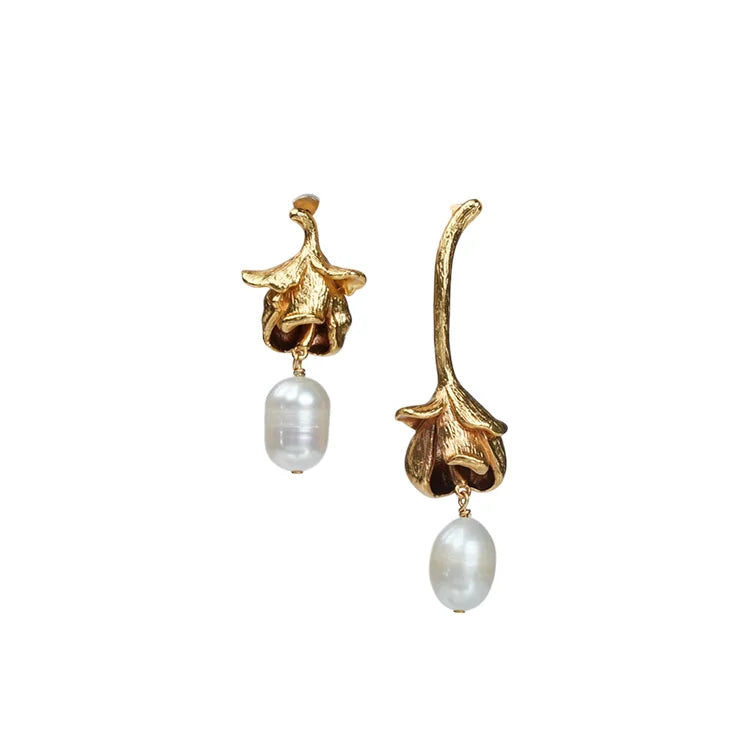 New Design Rose Drop Natural Pearl Brass Earrings Trendy Unisex Fashion Jewelry Real Gold Plated Third Party Certified