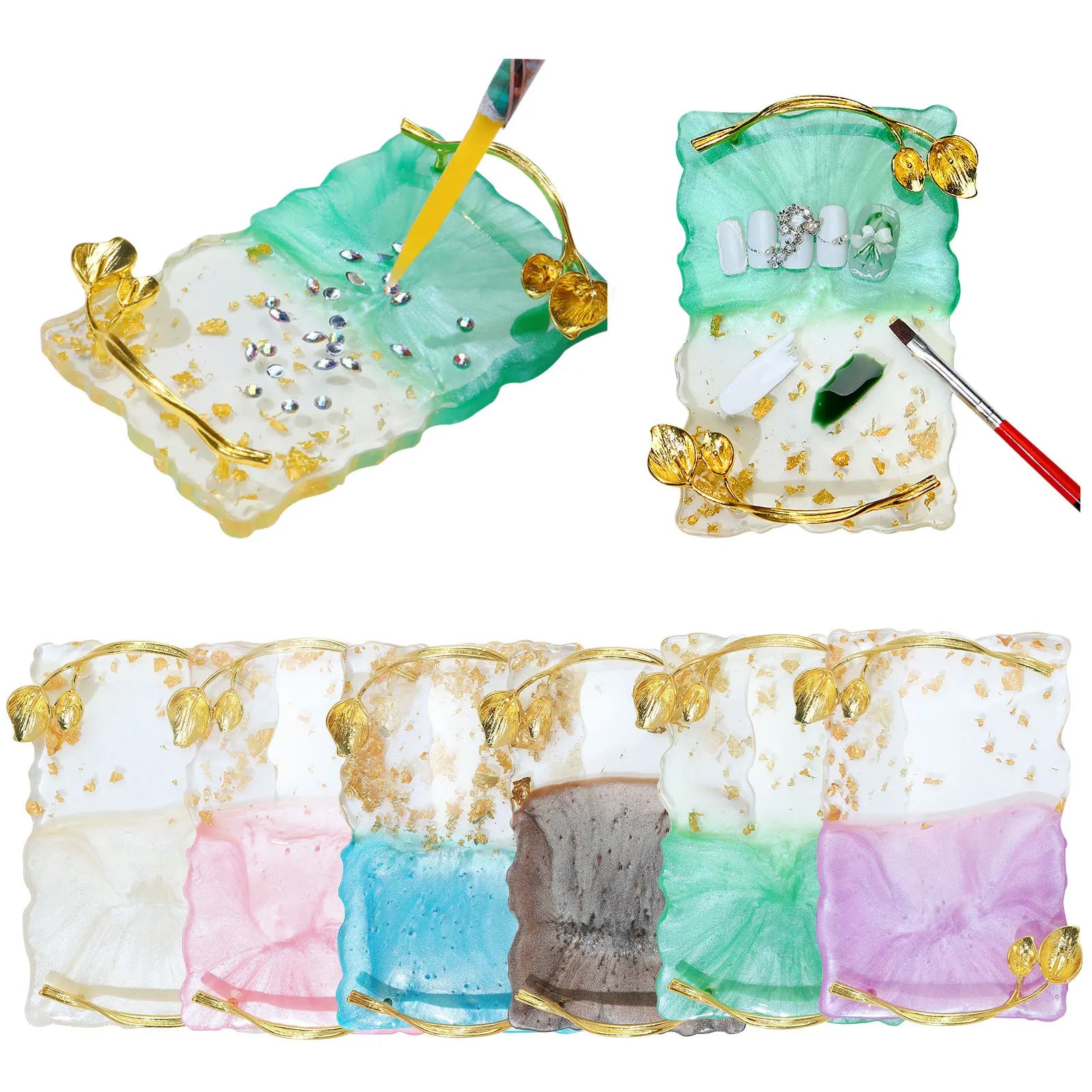 Luxury New Resin Agate Stone Nail Color Palette Gel Polish Pallet Mixing Drawing Paint Plate Manicure Nails Art Display Shelf