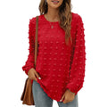 RNSHANGER Autumn Women's Chiffon Blouses Fashion Long Sleeve Crewneck Tops Casual Loose Pompom Shirts for Ladies