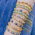 BC1405 Dainty 18k Gold Plated Rainbow Enamel Multi Colored Evil Eyes CZ Spiritual Tennis Link Chain Bracelets
