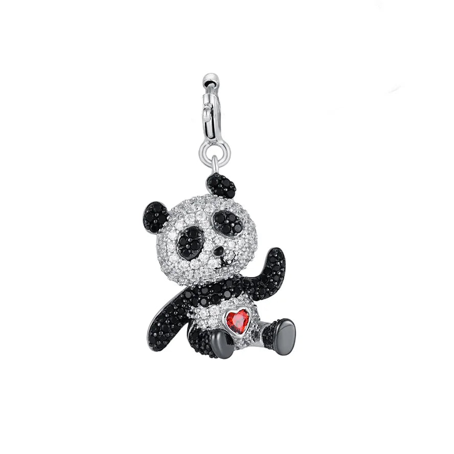 YILUN 925 Sterling Silver Adorable Panda Charm Iced Out Cz Diamond Animal Charms for Bracelets & Necklaces