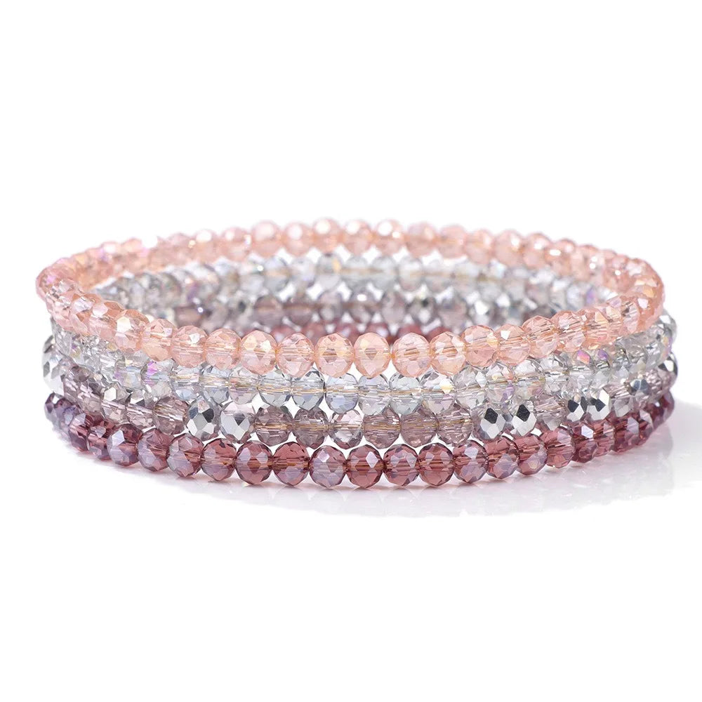 Fashion 4Pcs Colorful Crystal Bracelet for Women Men Faceted Austria Crystal Beads Bracelet Set Handmade Shiny Jewelry Female