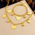 New 18k Gold Plated Stainless Steel Heart and Rose Flower Charm Jewelry Set Tarnish Free Necklace Bracelet Set for Women