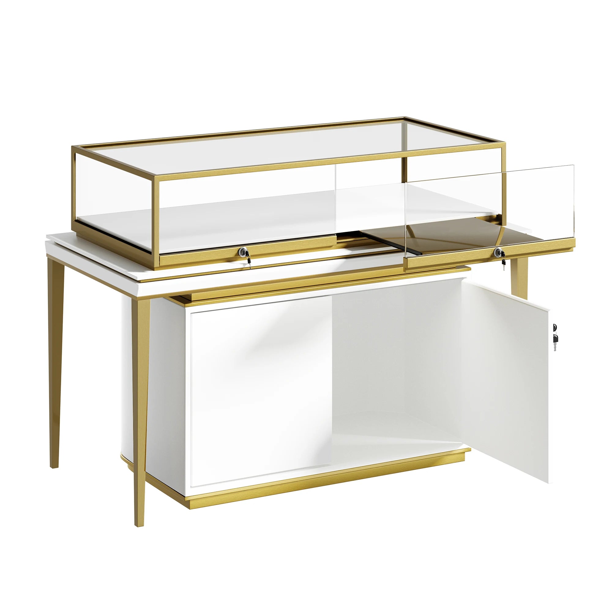 Original Design Jewelry and Clothing Storage Cabinet Stainless Three-layer Jewelry Cabinet Lighting for Jewelry Stores
