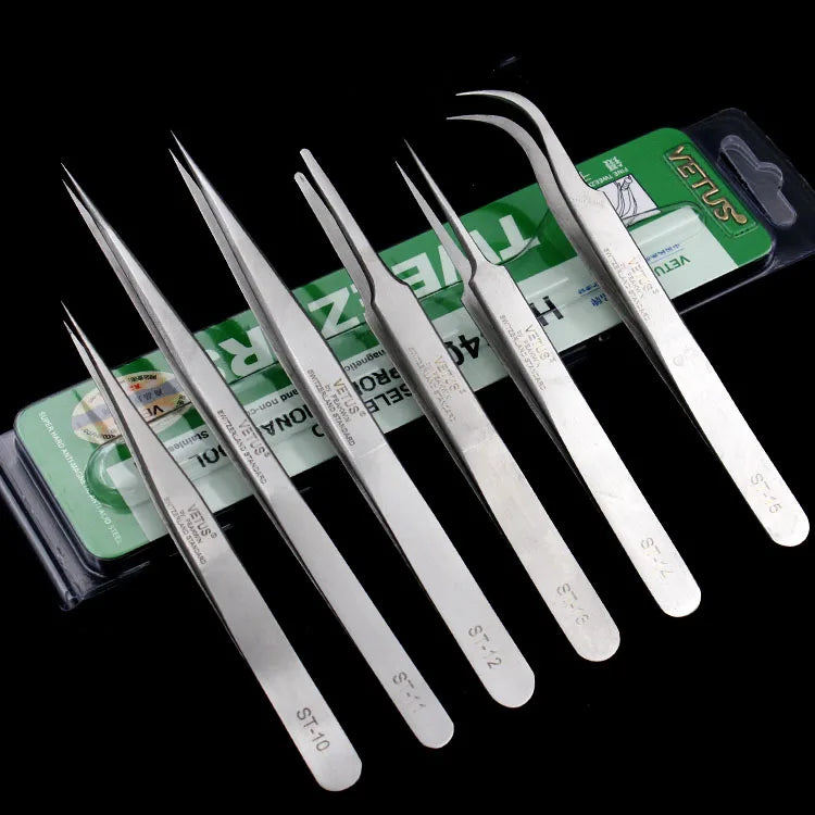 Original VETUS Stainless Steel Tweezers Antimagnetic ST-11/ST-15 Eyelash Tweezers