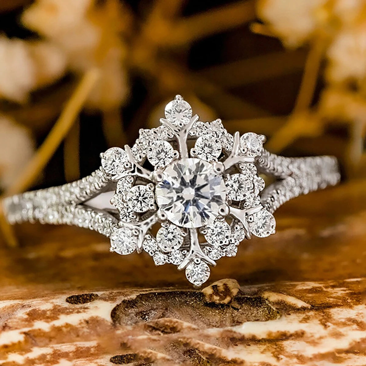 CAOSHI Hot Selling Dainty Snow Flowers Design 3A Zircon Silver Plated Rings for High Quality Fashion Jewelry Wedding Rings Women