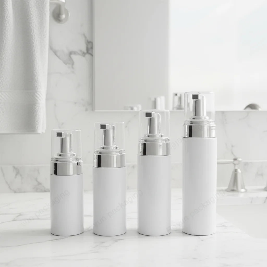 Fuyun 100ml-200ml Silver Foam Pump Bottle PET Cosmetic Liquid Soap Dispenser with Sealing Pump Sprayer Wholesale Plastic Product