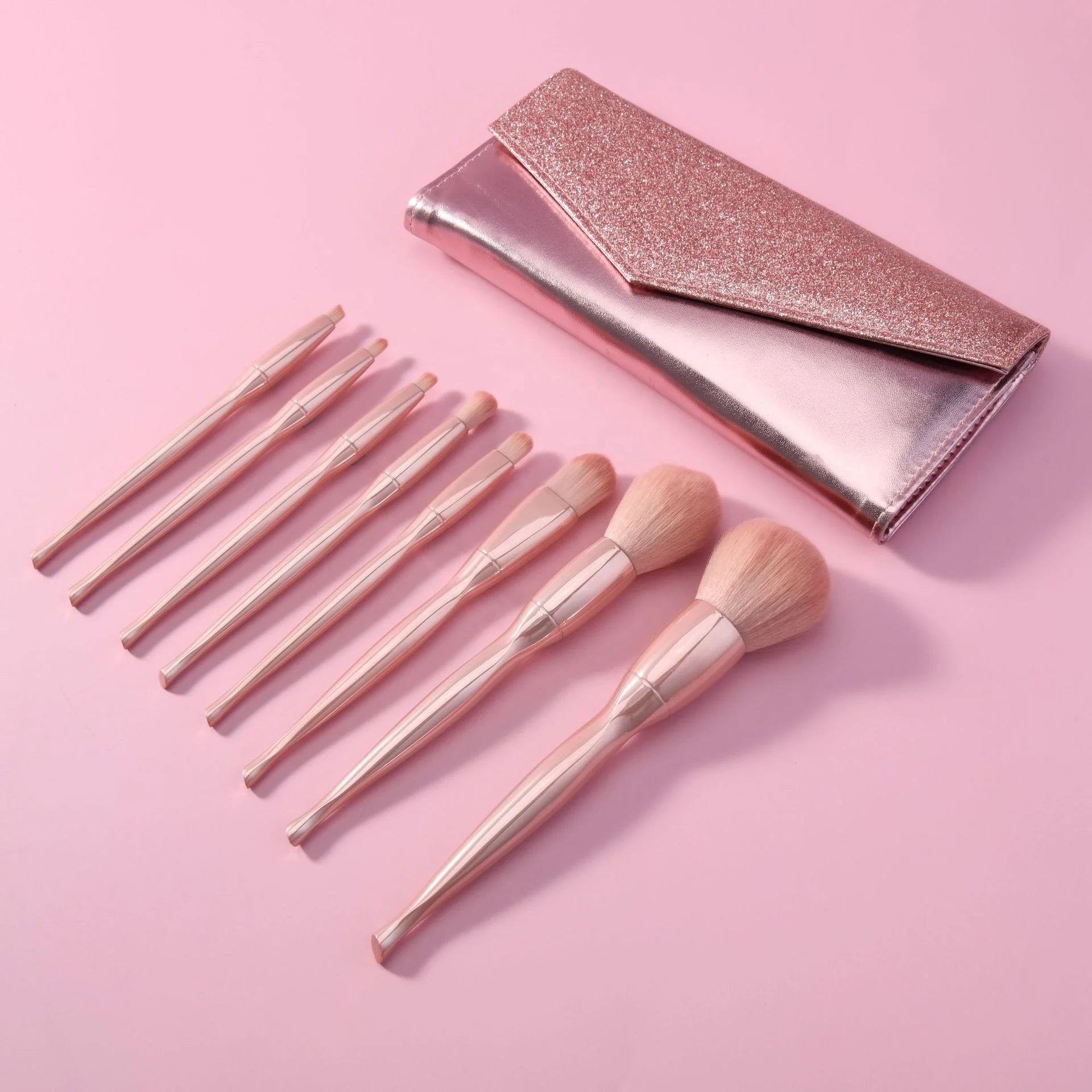 Pink Makeup Brushes Set 8pcs Professional Foundation Powder Blending Eyeshadow Concealer Makeup Brushes with PU Case