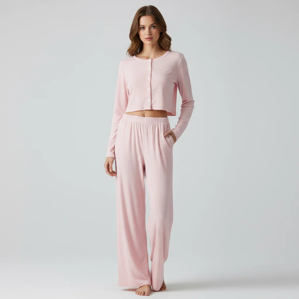 Knitted Women's Pajamas Set Cardigans Autumn Casual Long Sleeved Soft Home Wear