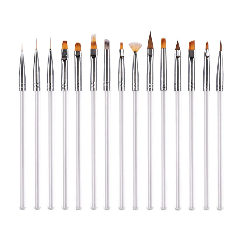 15pcs Nail Beauty Painting Drawing Line Transparent Acrylic Handle Nail Art Brush Set