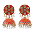 Exotic Pearl Tassel Jewelry   Jumka Bollywood Kundan TraditionaL Jhumka Indian Gold Plated Enamel Dangling Earrings for Women