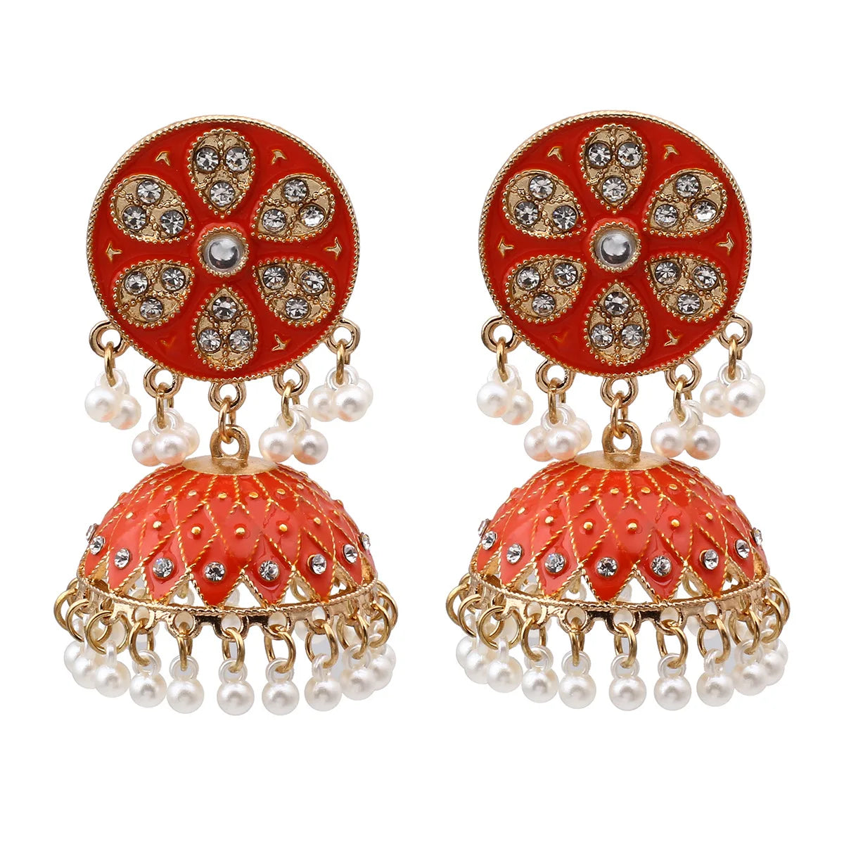 Exotic Pearl Tassel Jewelry   Jumka Bollywood Kundan TraditionaL Jhumka Indian Gold Plated Enamel Dangling Earrings for Women