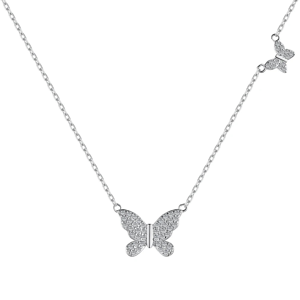 Wholesale 18K Gold Plated Necklace Collares De Plata Para Mujer S925 Sterling Silver Zircon Butterfly Pendant Necklaces Women