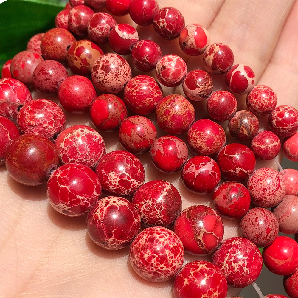 Wholesale 4-10MM Round Red Sea Sediment Jasper Stone Loose Beads for Jewelry Making Charms Bracelet MegaBDM