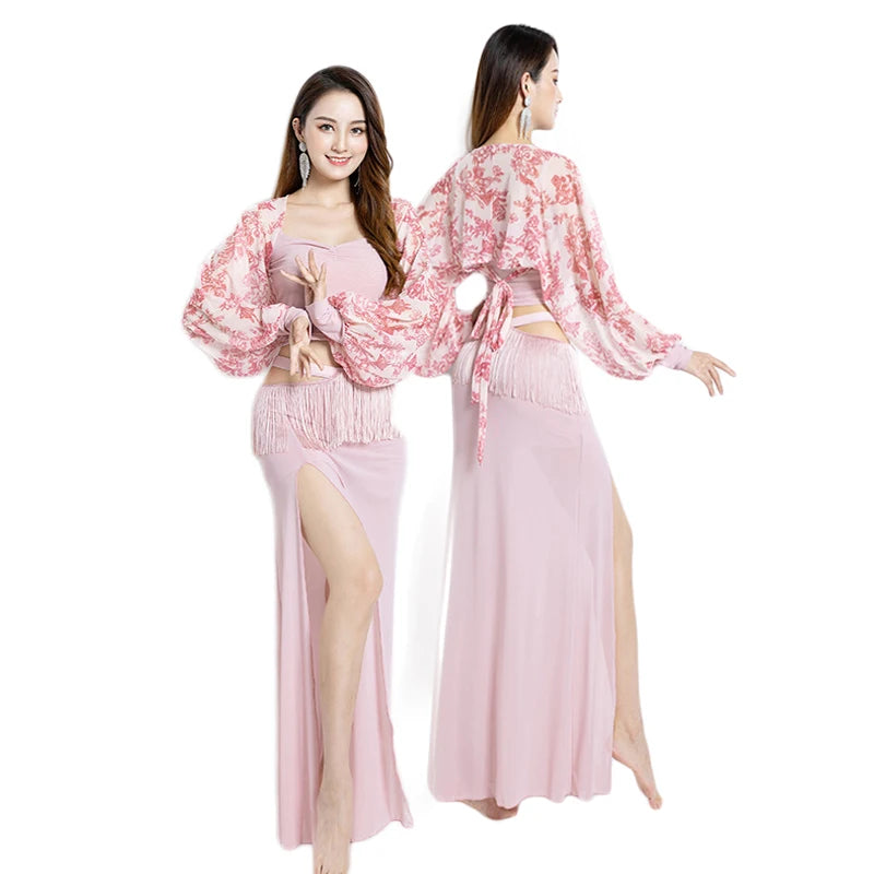 Sexy Egyptian Tassel Waist Hollow Skirt 3 Pieces Oriental Belly Dance Performance Costumes