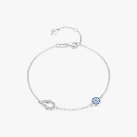 Adjustable Chain Link for Women Birthday Gift Fine Jewelry 925 Sterling Silver Shining Clear CZ Hand Blue Evil Eyes Bracelet